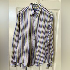 Robert Graham Men’s Shirt 2XL L/S Striped Button Up Paisley Flip Cuffs